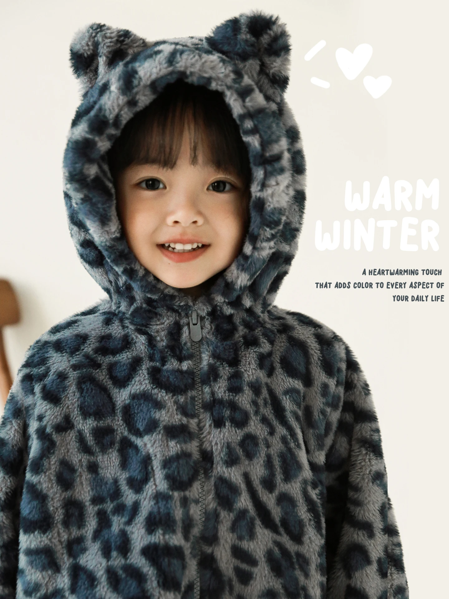 

Girls 2025 Blue Leopard Set Thermal Plush Coat & Sock Sleeves Outfit Windproof Thickened Fleece Winter Suit Kids 1-7 Years