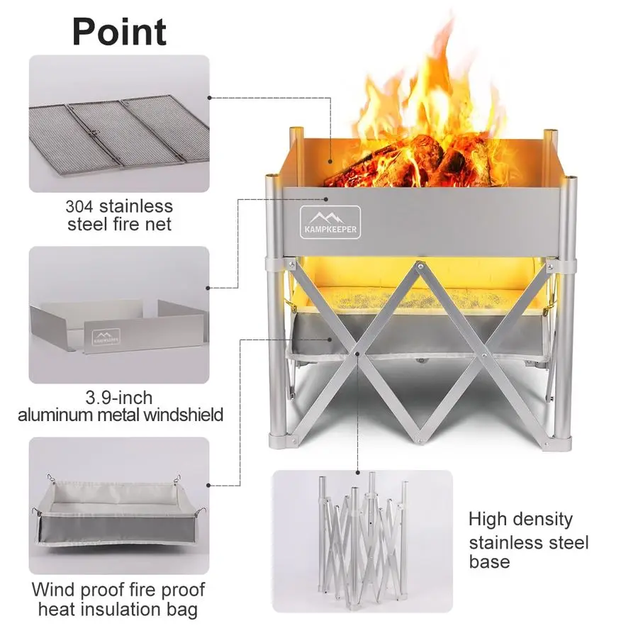 Портативная костра, уличная настольная костра 18 дюймов, камины из нержавеющей стали 304, дровяные камины, складная всплывающая костра для костра