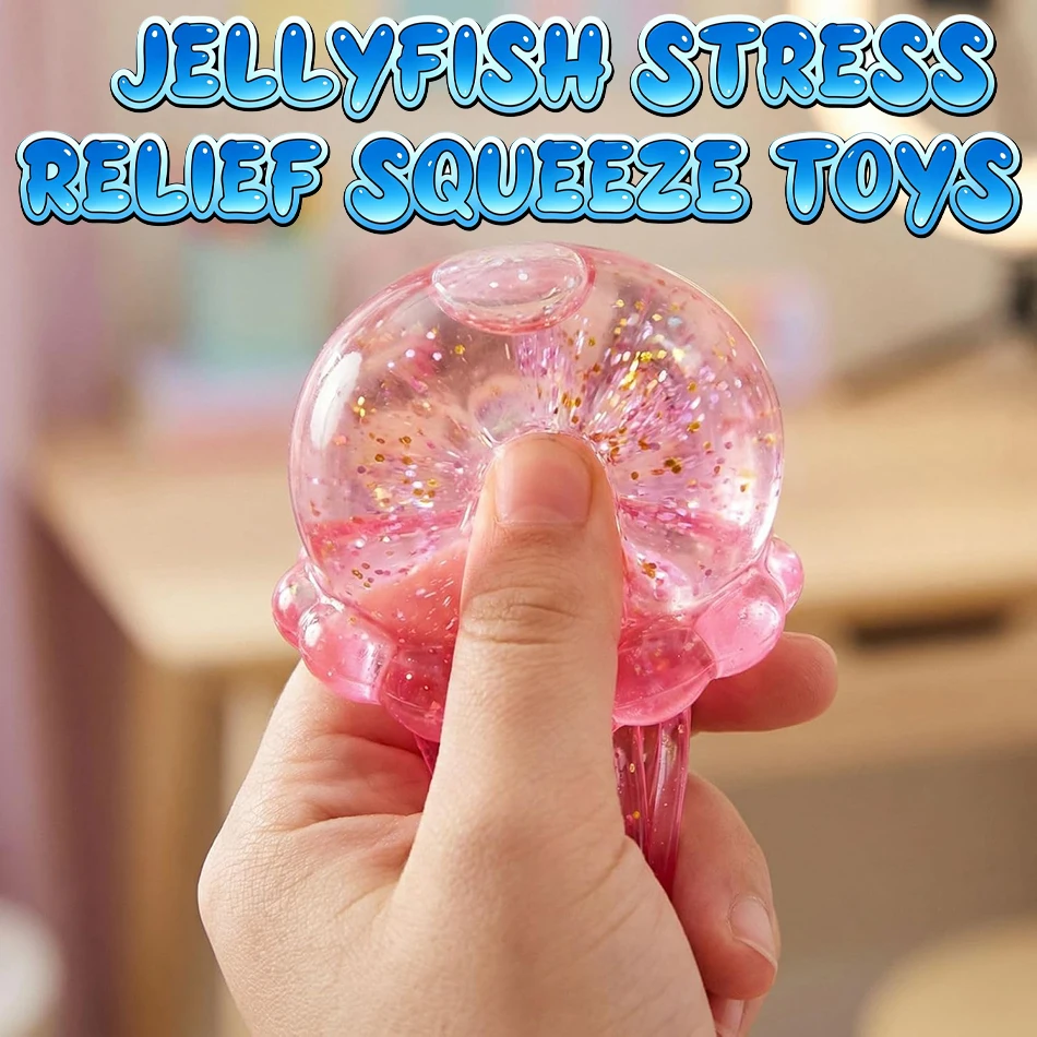2026 Glitter Jellyfish Octopus Soft Gel Squishy Squeeze Toy Stress Relief Anti Anxiety Sensory Fidget Pool Play Party Favor