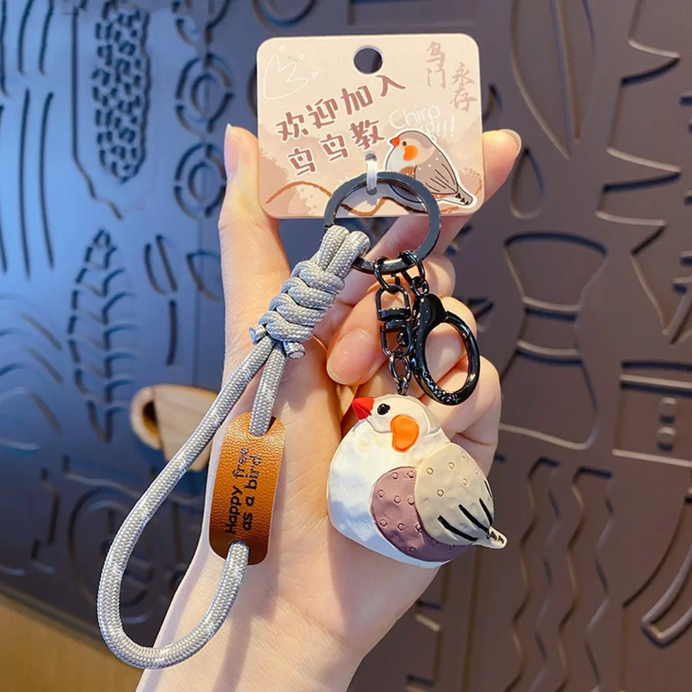 

Cartoon Imitation Wood Carving Keychain Kawaii Original Design Animal Key Ring Grey Blue Tit Tree Sparrow Pearl Bird Keychain