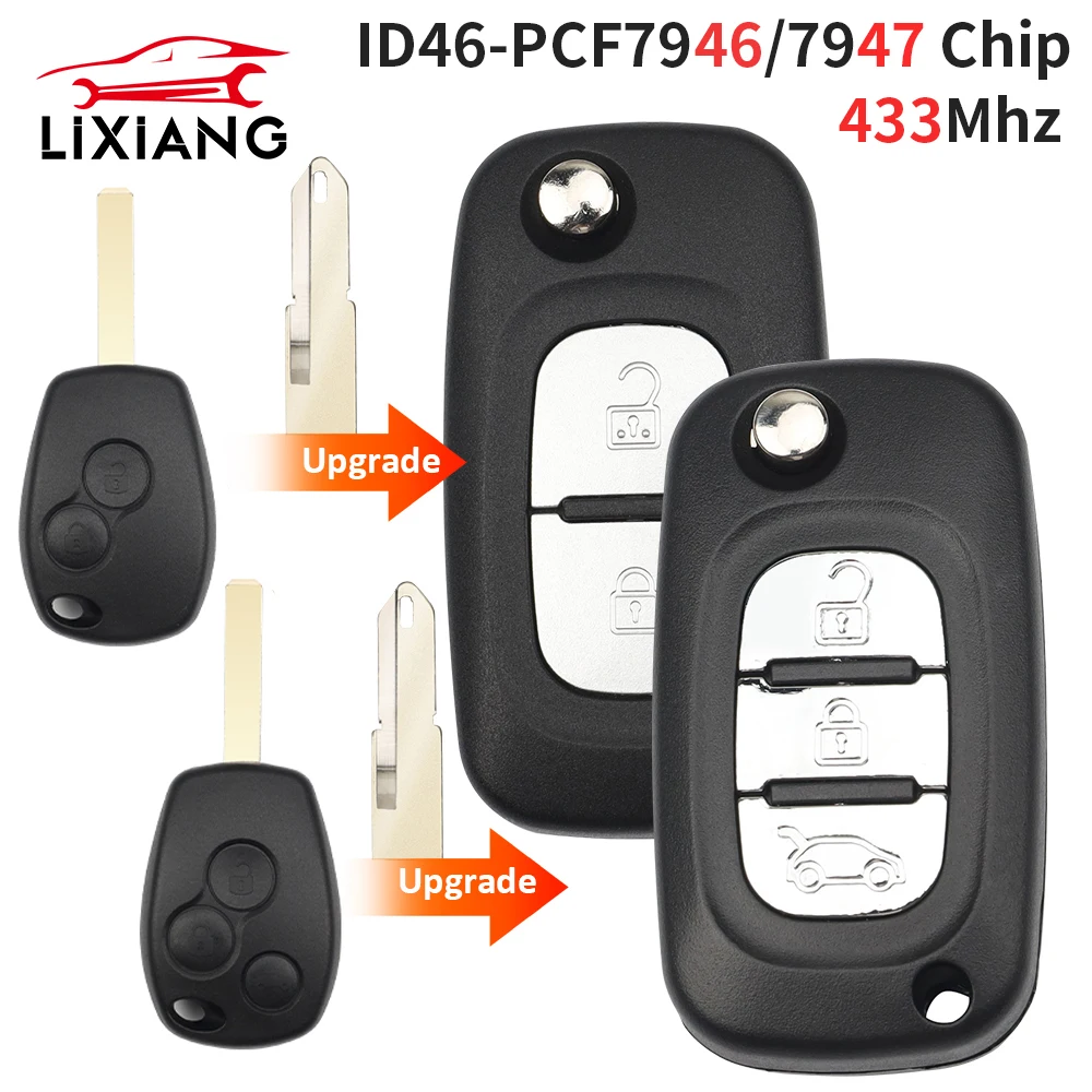

LIXIANG 2/3BTN Modified Flip 433Mhz ID46-7946/7947 Car Remote Key For Renault Vivaro Movano Traffic Master Kangoo Clio Dacia