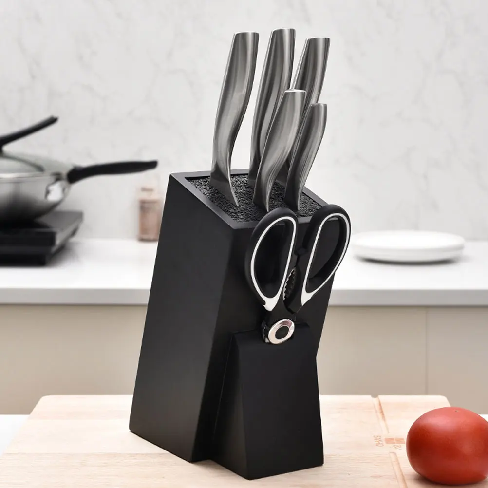

Slim Black Knife Storage Rack Multi Function Countertop Holder for Home Hotel Kitchen Detachable Design Tidy Utensil Stand