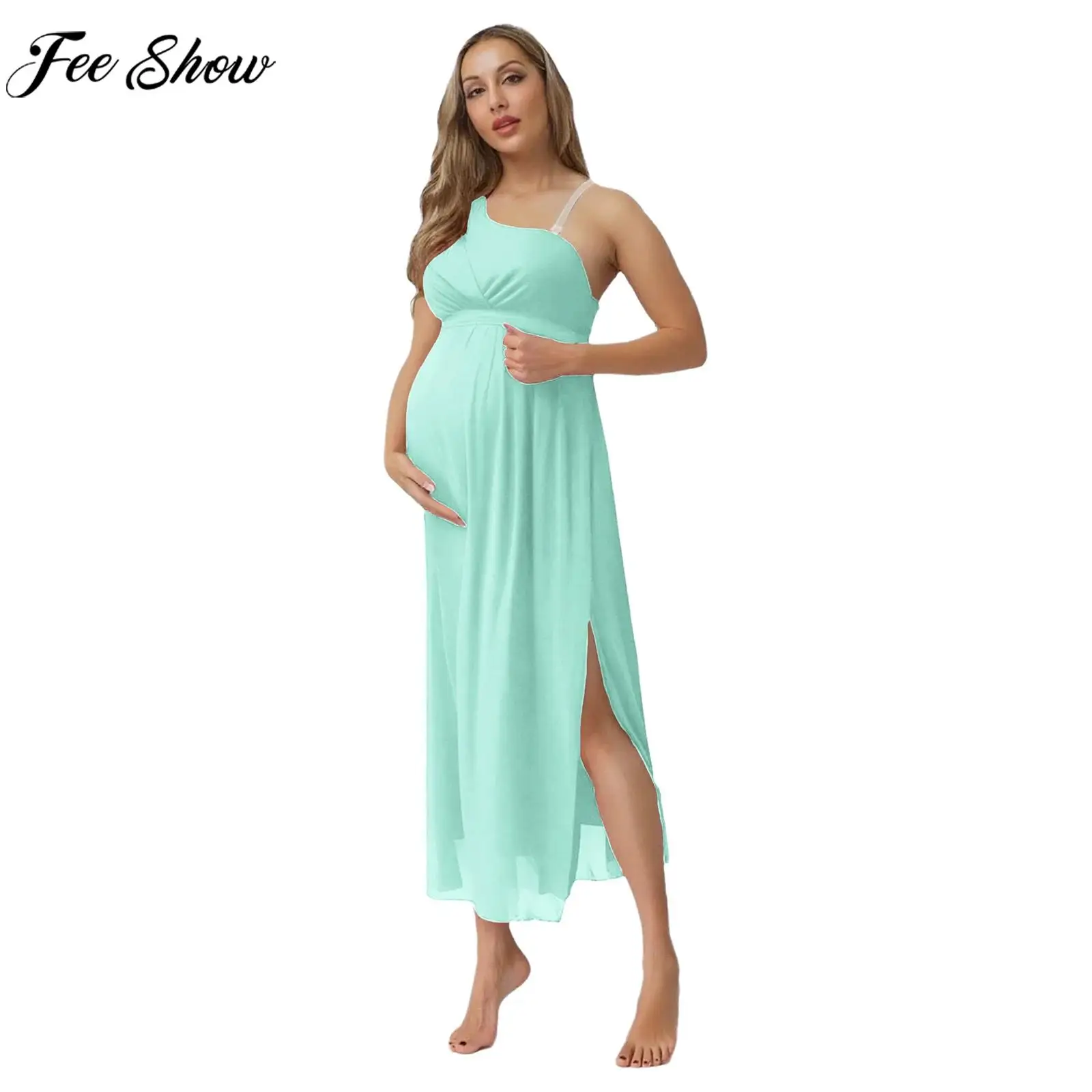 

Вечернее платье на одно плечо для беременных, шифоновое платье до щиколотки с разрезом по подолу, вечернее платье для фотосессии, детского душа, свадебной вечеринки