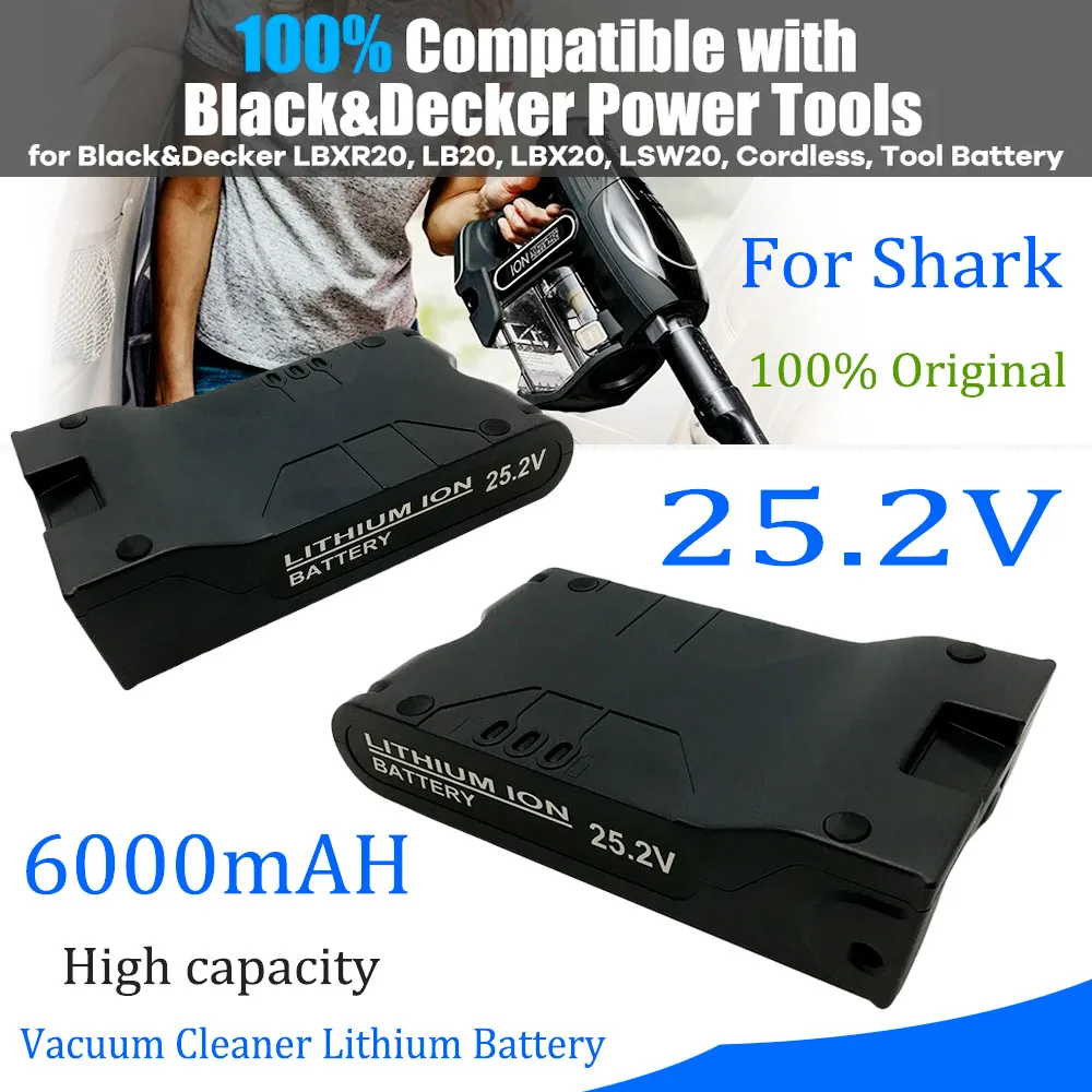 100% Original 25.2V 6000mAh for Shark S1 S2 S3 S4 S6 S7 S9 IC205 200C 200W XBAT200 Lithium Battery Vacuum Cleaner