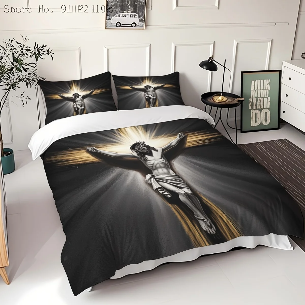 3pcs Jesus Cross Printed Bedding Set, Breathable And Soft for All Seasons, Durable And Tear-Resistant Polyester, High-Quality