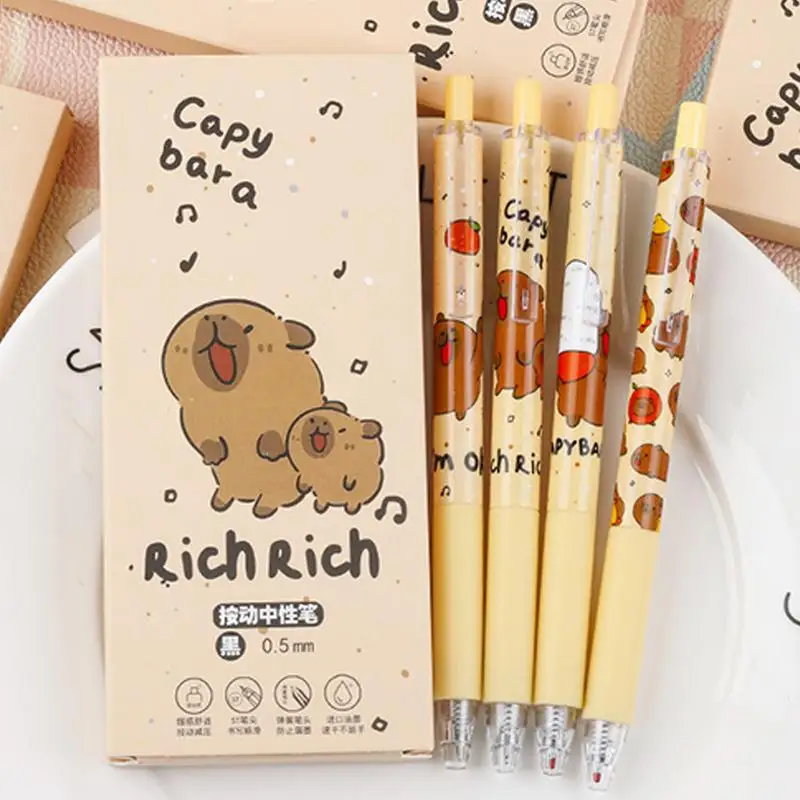 Capybara ดินสอ 0.5 มม.จุดการ์ตูน Retractable ปากกา 6X หมึกสีดําความงามปากกาแปลกใหม่สัตว์ปากกาสําหรับห้องเรียน