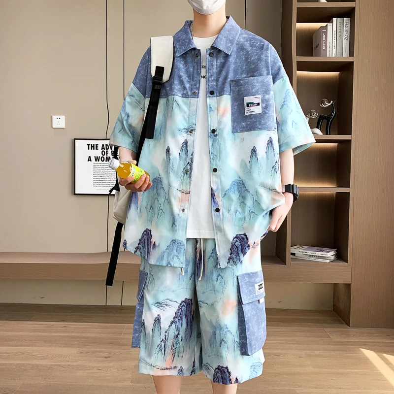 

Fashion Print Short Sleeve Shirts & Shorts Men's Sets 2026 Summer Casual Tops Tee-Shirt Clothing Streetwear Two-Piece Tracksuits