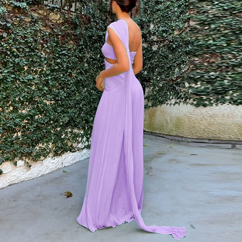 Nuovo abito lungo sexy senza spalline con spacco cavo donna estate solido vita alta Boho maxi abito da donna abito da festa senza schienale pieghettato sottile