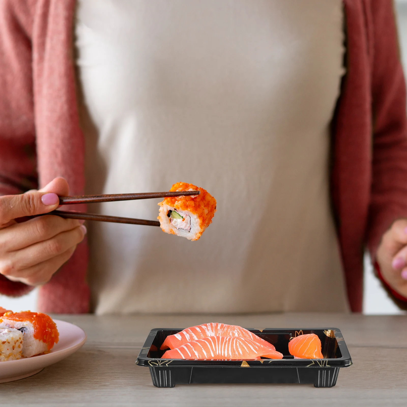 

50pcs Sushi Box Thickened Disposable Food Containers Microwave Safe Take Out Boxes For Snacks Fries Hamburgers Leftovers