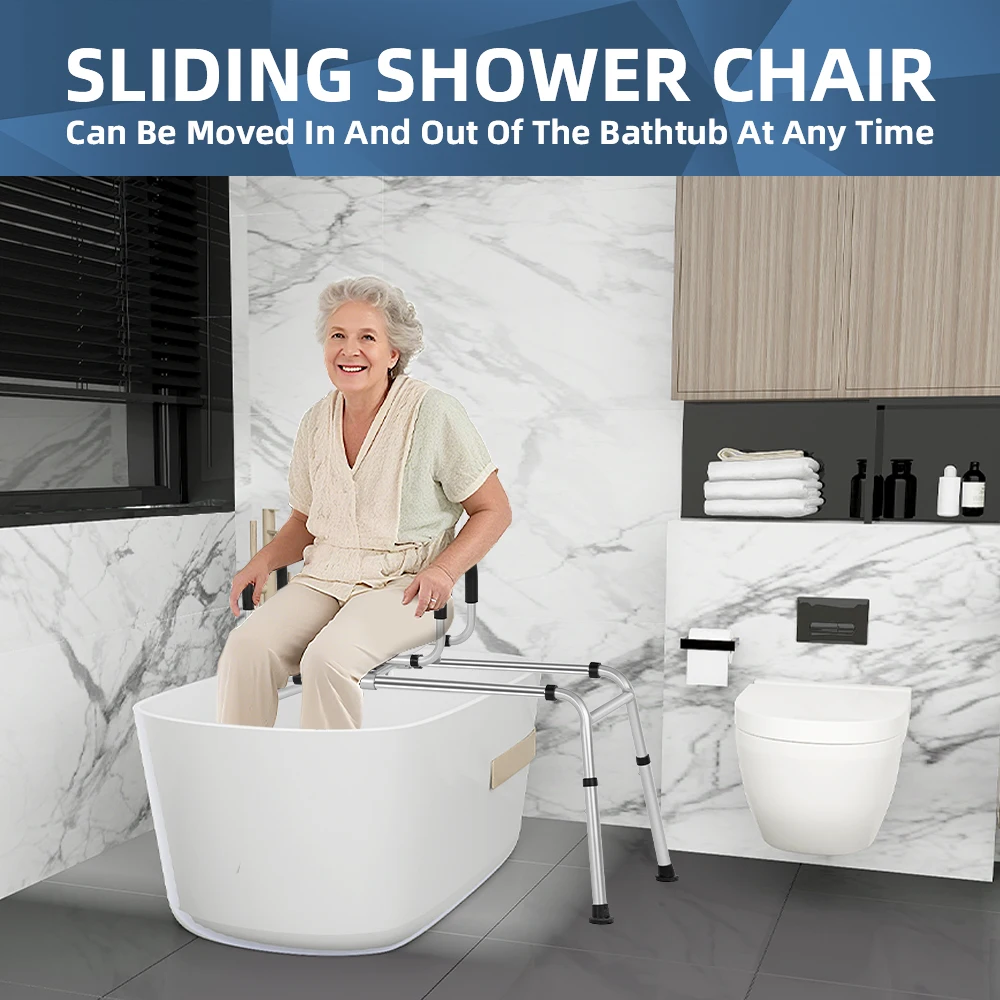 Tecforcare Aluminum Non - slip Shower Chair for Elderly 360 ° Rotation Bath Bath Chair Adjustable Height Foldable Shower Seat