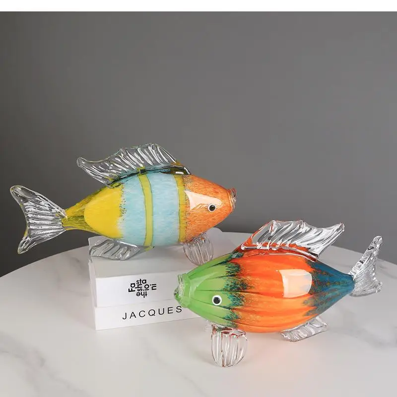 Mixed Color Glazed Fish Ornament Abstract Shape Tropical Animal Lucky Gift Desktop Decoration Home Accessories