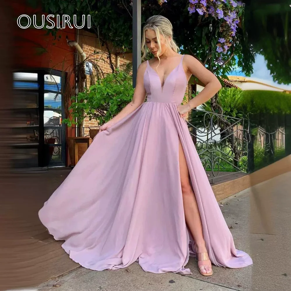 

Шифоновые платья для выпускного вечера с v-образным вырезом и разрезом на спине, длиной до пола, без рукавов, на заказ, платья de fiesta, элегантные платья