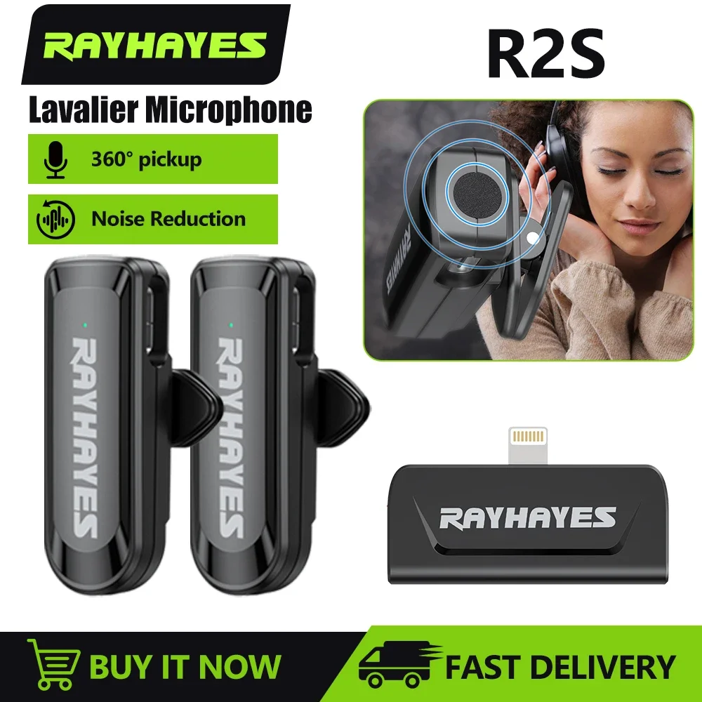 RAYHAYES R1 R2 2.4GHz Professional Lavalier Microphone Mini Portable Interview Mic Receiver for Recording Studio Camera Audio