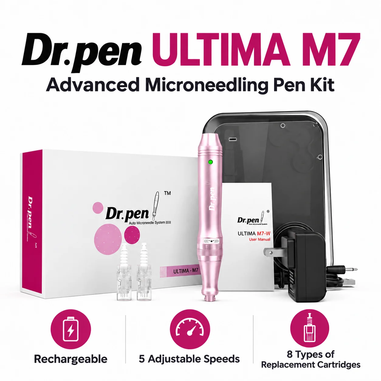drペン-m7-ワイヤレスペン式-デュアルパワー-マイクロニードリングマシン-12-24-36-42ピン-ナノカートリッジ-スキンリジュベネーション-アンチエイジング-発毛促進
