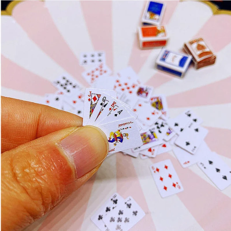 Portable Mini Poker Playing Cards 1:12 Cute Miniature Games Funny Doll Toys Playing Card Games Dollhouse Accessories