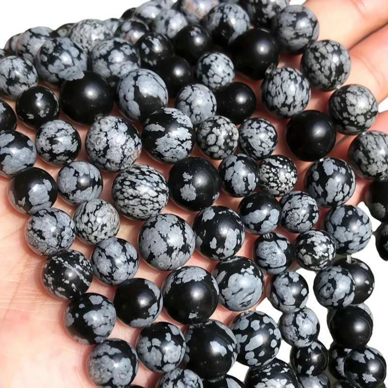 Natural Stone Snowflakes Obsidian Beads Round Loose Beads Used for Making Bracelets Necklaces Earrings DIY Jewelry Accessories