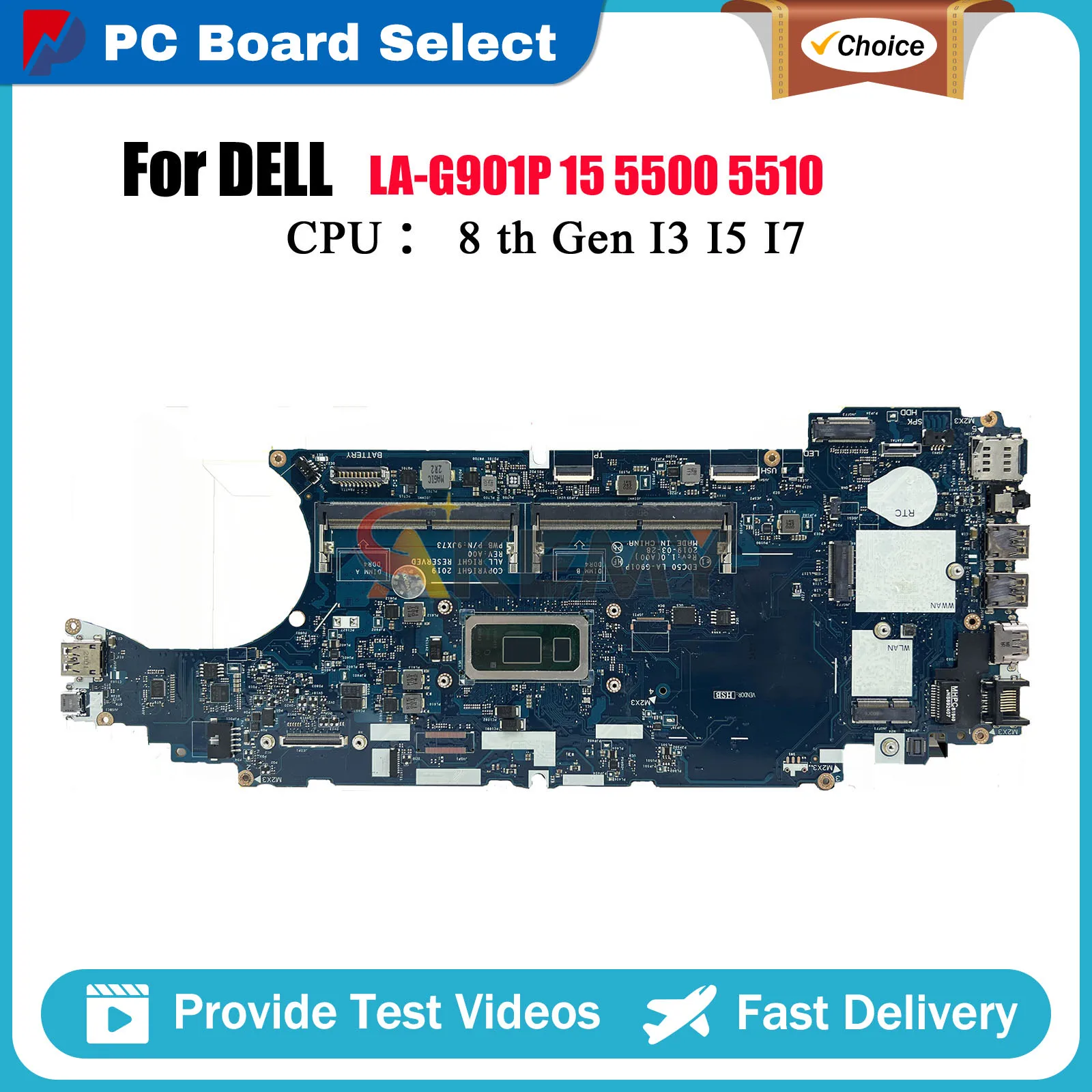 

Notebook Mainboard For DELL Latitude 5500 LA-G901P with i3 i5 i7 CPU EDC50 CN-0J16NW 09T2PH 0TW56W Tested OK