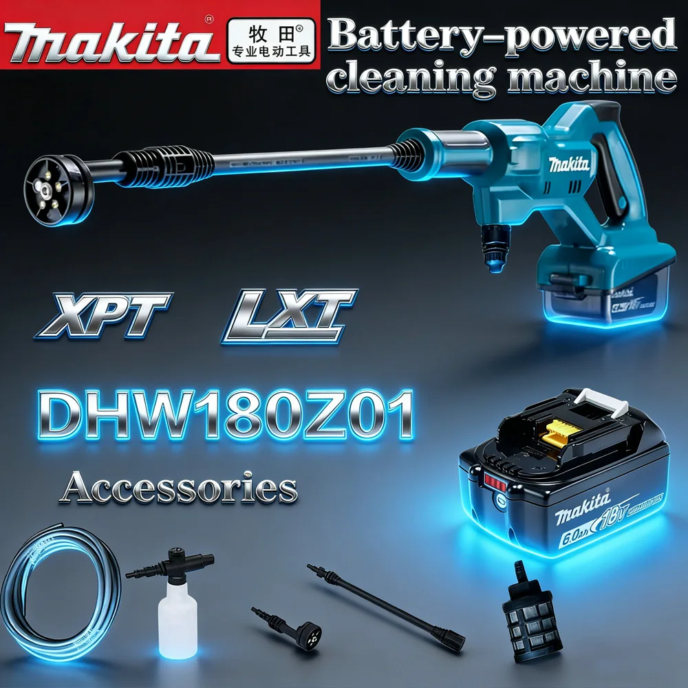 Portable Cordless Pressure Washer Makita DHW180, 18V Lithium Battery Car Wash Gun with 5 Modes, Outdoor Camping/Garden