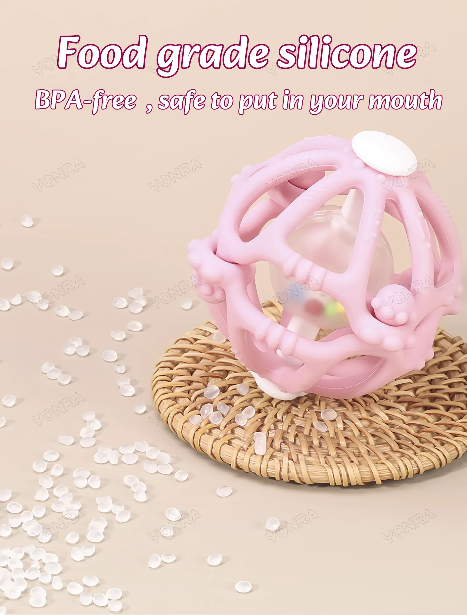 ของเล่นเด็กแรกเกิด โมนเตสซอรี่ ลูกบอลซิลิโคนแบบถอดได้ พร้อมเสียงเขย่าและกระตุ้นประสาทสัมผัส ของเล่นเสริมพัฒนาการสำหรับเด็ก