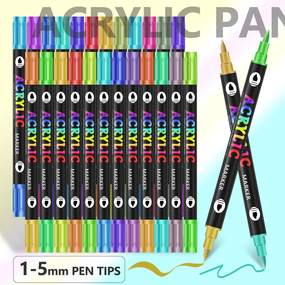 12/24/36pcs Double Head Two Color Acrylic Mark Pen Painting Graffiti Pen Painting Stationery Set