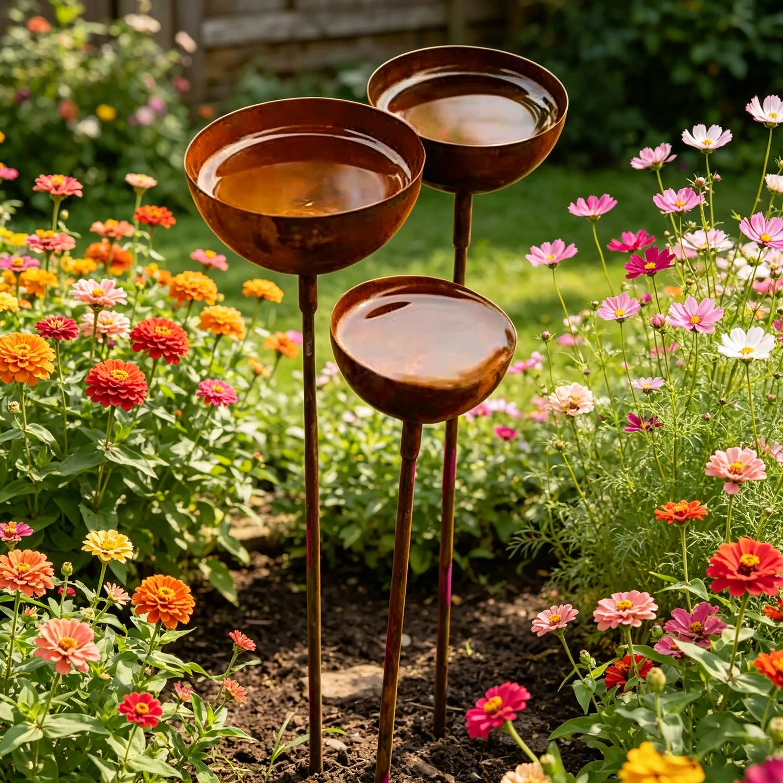 Bowl Metal Bird Bath Rusted Vintage Iron Garden Rain Catcher Garden Stake Decorative Bird Water Dispenser Courtyard Decor Stakes