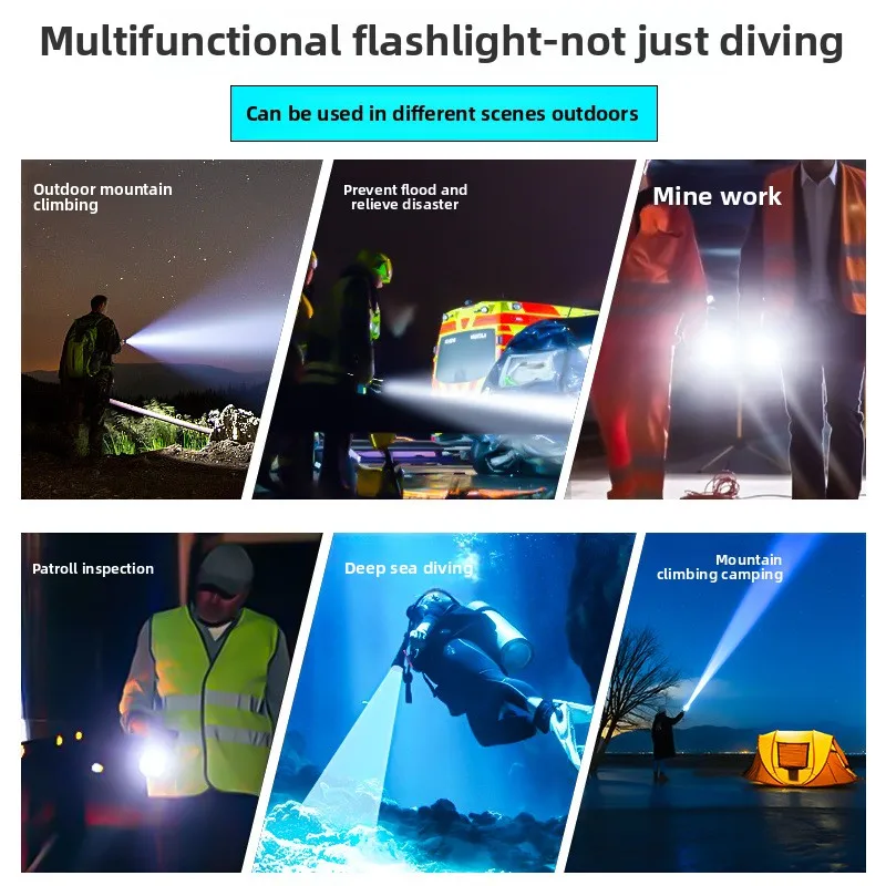 Latarka zewnętrzna Wodoodporny patrol bezpieczeństwa Przenośna wielofunkcyjna latarka o mocnym świetle Akumulatorowa lampa do nurkowania