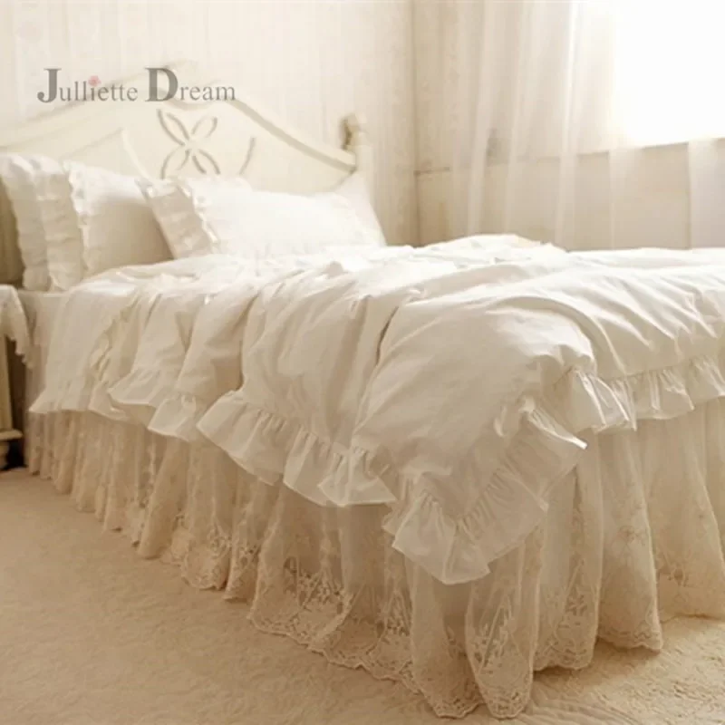 Luxury Bedding Set Ruffle Duvet Cover Set King Lace Bed Cover Bedspread Double Layers Bed Sheet Cotton Bedding Linen Pillowcase
