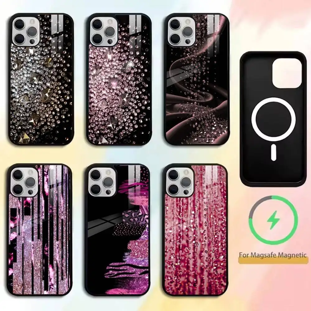 

Luxury Bling Glitter Flash Phone Case For iPhone17,16,15,14,13,12,11 Plus,Pro Magnetic For Magsafe Wireless Charging
