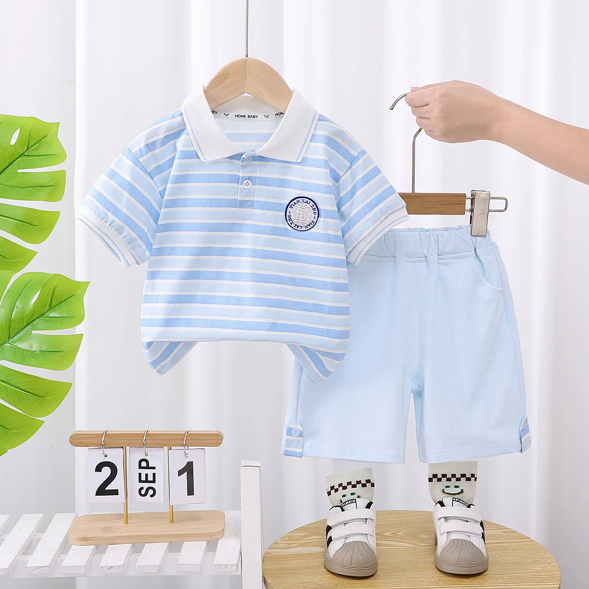 

2PCS Infant Summer Clothes 2025 Korean Striped Turn-down Collar Short Sleeve T-shirts and Shorts Girls Suit Kids Boutique Outfit