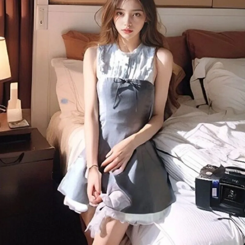 

France Vintage Denim Dress Women Casual Evening Party Japanese Harajuku Y2k Plaid Jean Dress Japan Fashon Outwear Gothic