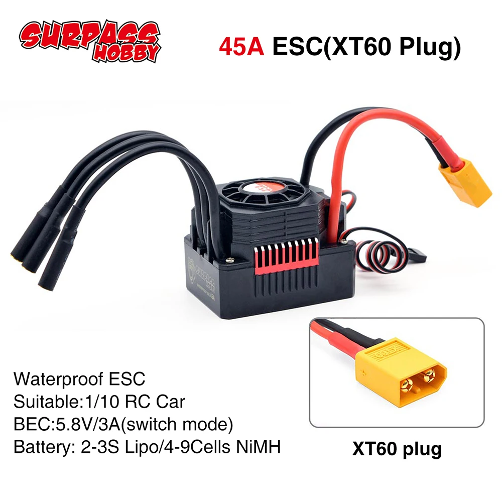 SURPASSHOBBY ESC 150A 80A 120A 25A 35A 45A 60A Wodoodporny elektryczny regulator prędkości do 1/8 1/10 1/12 RC Car Brushless Motor