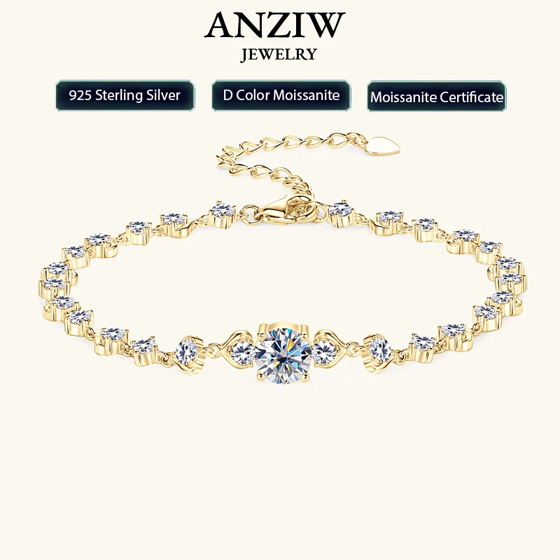 

Anizw 2025 New Pod Design Full Moissanite Bracelet for Women 925 Silver 18k Gold Plated Fine Jewelry Certified Lab Diamond