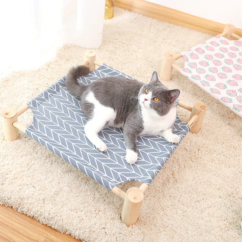 Elevated Bed Canvas Cat Bed House Cat Solid Wood Hammock Pet Camping Bed Cat House Portable Removable Washable Pet Supplies