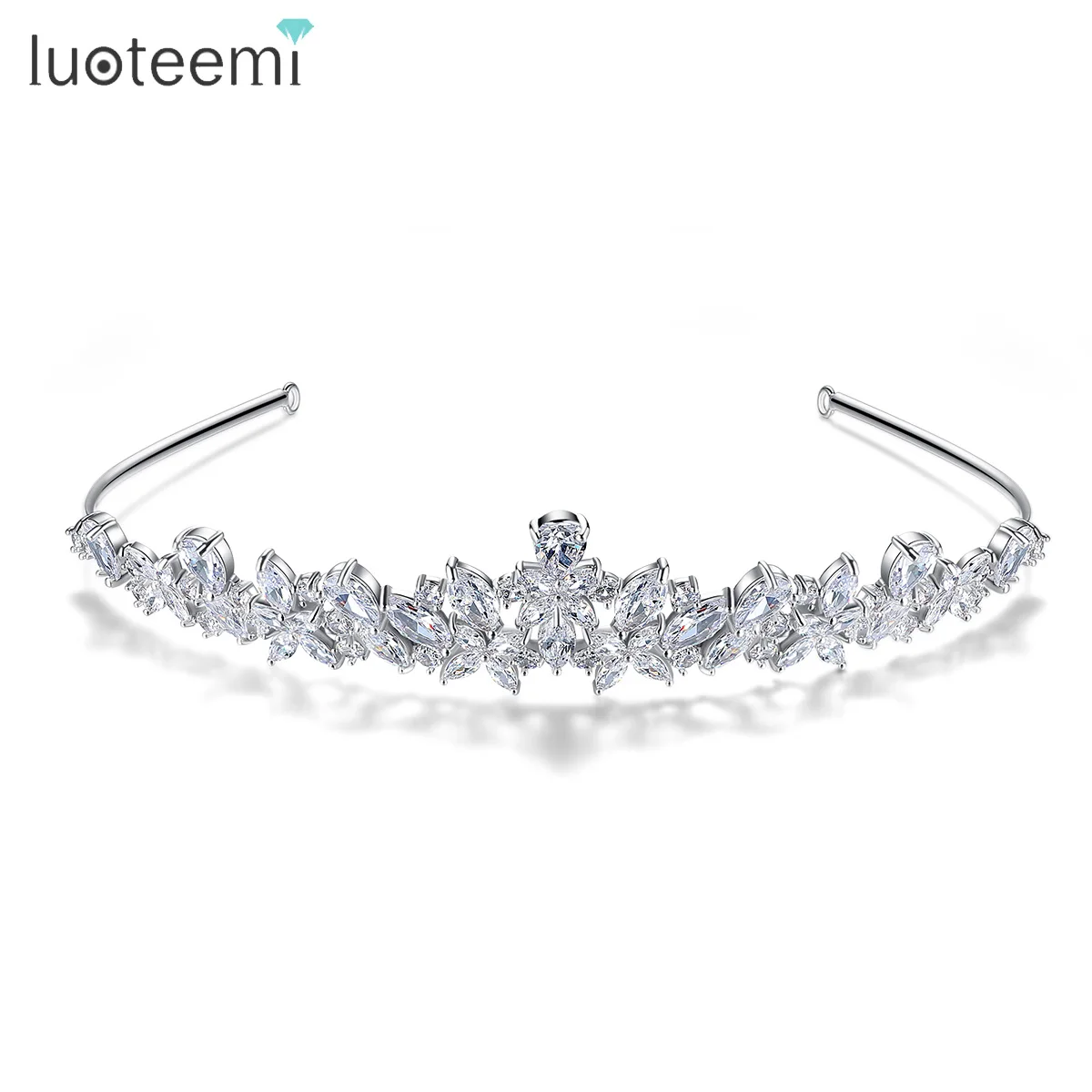 LUOTEEMI Cubic Zirconia diadema da sposa per spose Luxury Flower Bling CZ Crown per le donne Queen Hair Jewellery Factory Wholesale