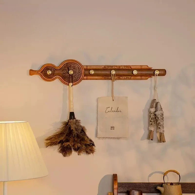 Gourd Flute Black Walnut Wood Brass Wall Hanger Hooks Coat Rack Decorative Clothes Hook Home Decoration Organizador Key Holders