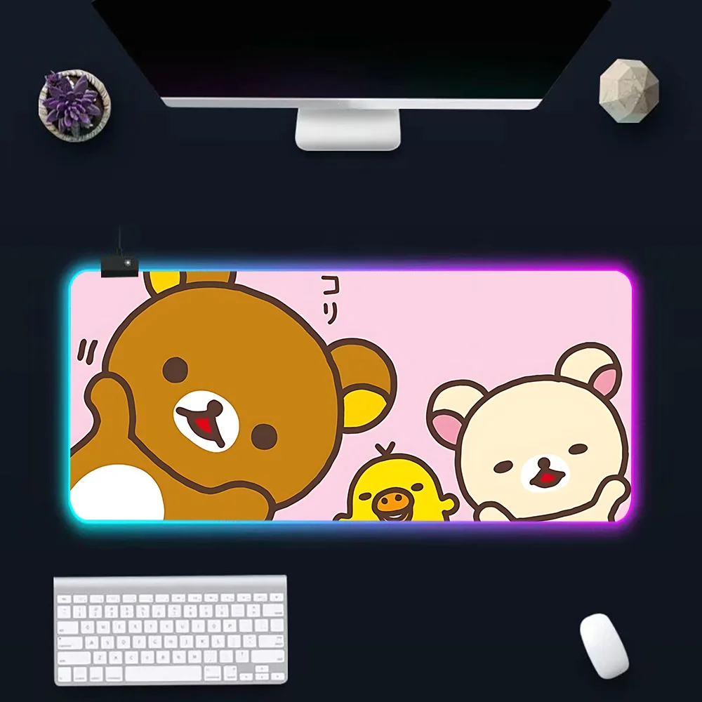 R-Rilakkuma-Tapis de souris pour clavier gamer RVB, sous-tapis lumineux LED, tapis en caoutchouc pour ordinateur de jeu