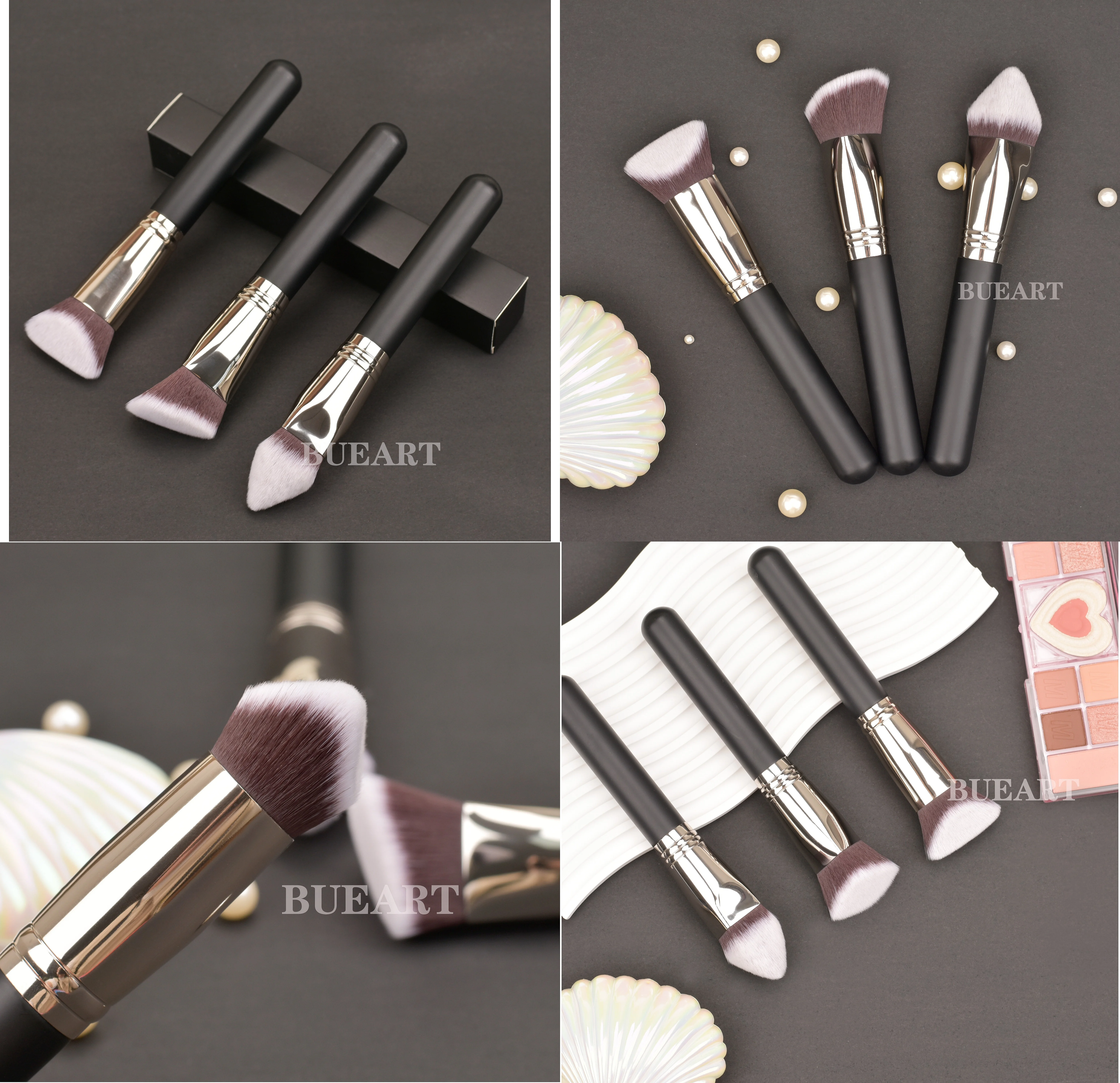 3pcs Two-tone Nylon Hair Wood Handle Powder Makeup Brushes Premium Quality & Luxurious Feel Custom Logo