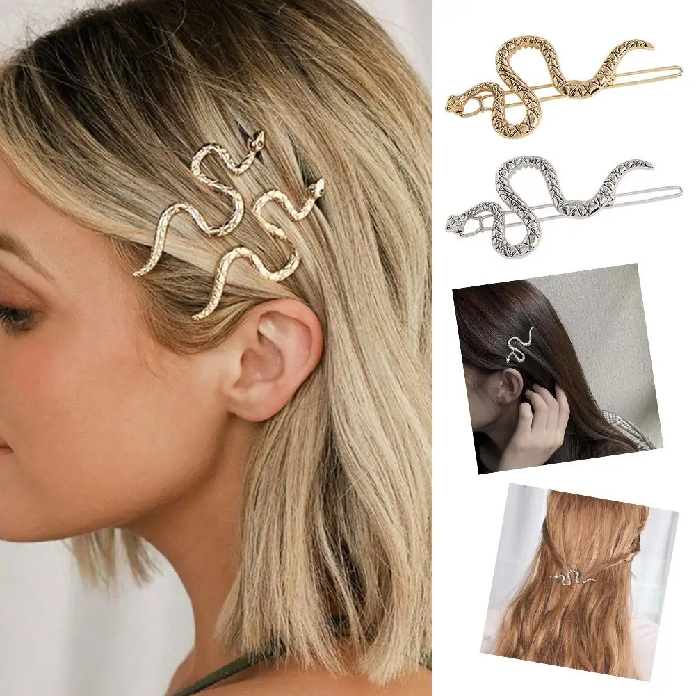 Retro Hairpin Female Ins Silver Snake Hairpin Dark Trend Side Cold Versatile Clip Style Personality Hairpins Snake D2x2