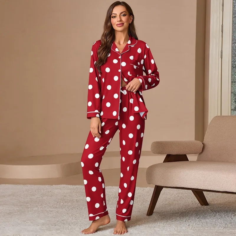 American-Style Fall Women's Pajamas: Long-Sleeve Cardigan and Long Pants—casual, Loose-Fitting, And Comfortable Loungewear Set