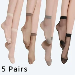 5Pairs Women Summer Ultra-thin Crystal Socks Ankle Socks Invisible Anti-snag Socks Women's Stockings & Hosiery