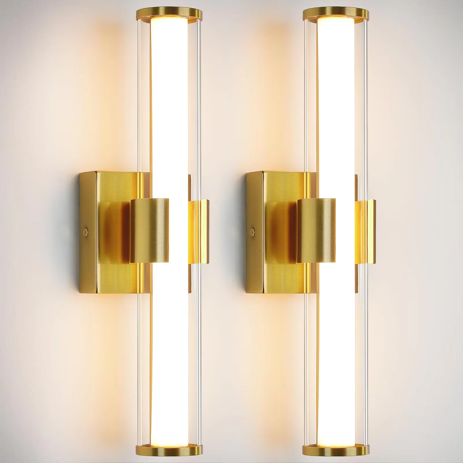 

Bathroom Light Fixtures, 2-Light Vanity Lights for Mirror with Milk Glass Shade, Brushed Gold Wall Sconces Up and Down Wall Lamp