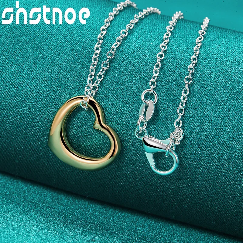 

SHSTONE 925 Sterling Silver Gold Heart Pendant Necklace For Woman Lady 40-75cm Chain Party Wedding Cute Charm Jewelry Noble Gift