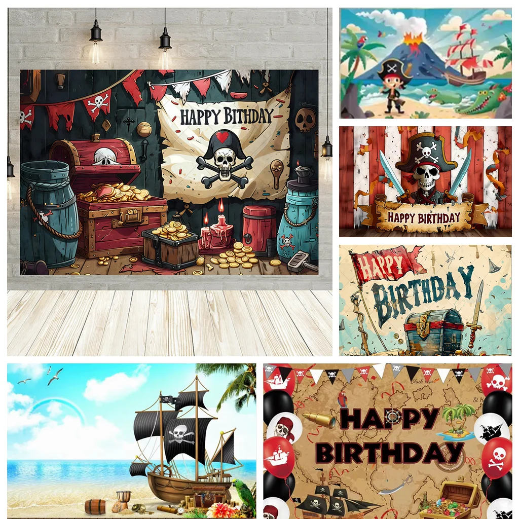 

Pirate Theme Backdrop Photo Props Antique Treasure World Map Children Birthday Party Baby Portrait Photography Background