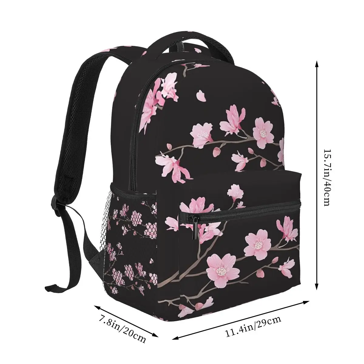 Cherry Blossom Flower Plant - Black Backpacks Boys Girls Bookbag Students School Bags Kids Rucksack Shoulder Bag Large Capacity