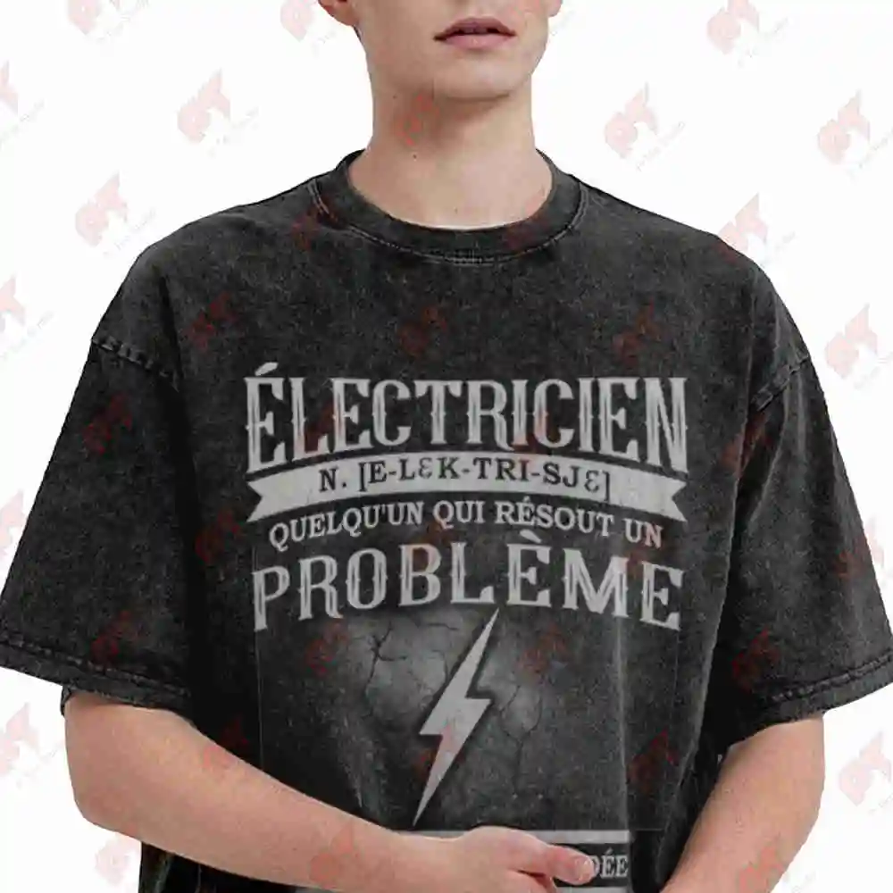 Electrician Solve Original Design Vintage Washed Tee Pure Cotton T-Shirt