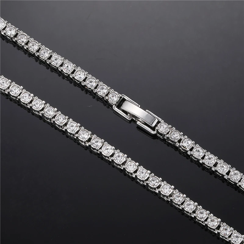 Hip Hop 3MM 4MM 5MM 1Row Bling CZ Iced Out Rhinestone Tennis Bracelet Chain Bracelets For Women Men Jewelry