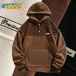 Men's Y2K Autumn Spring Jacket Brown Hoodies Hooded Coat Couple Patchwork Loose Sweatshirts Overcoats Korean Autumn Clothes Men