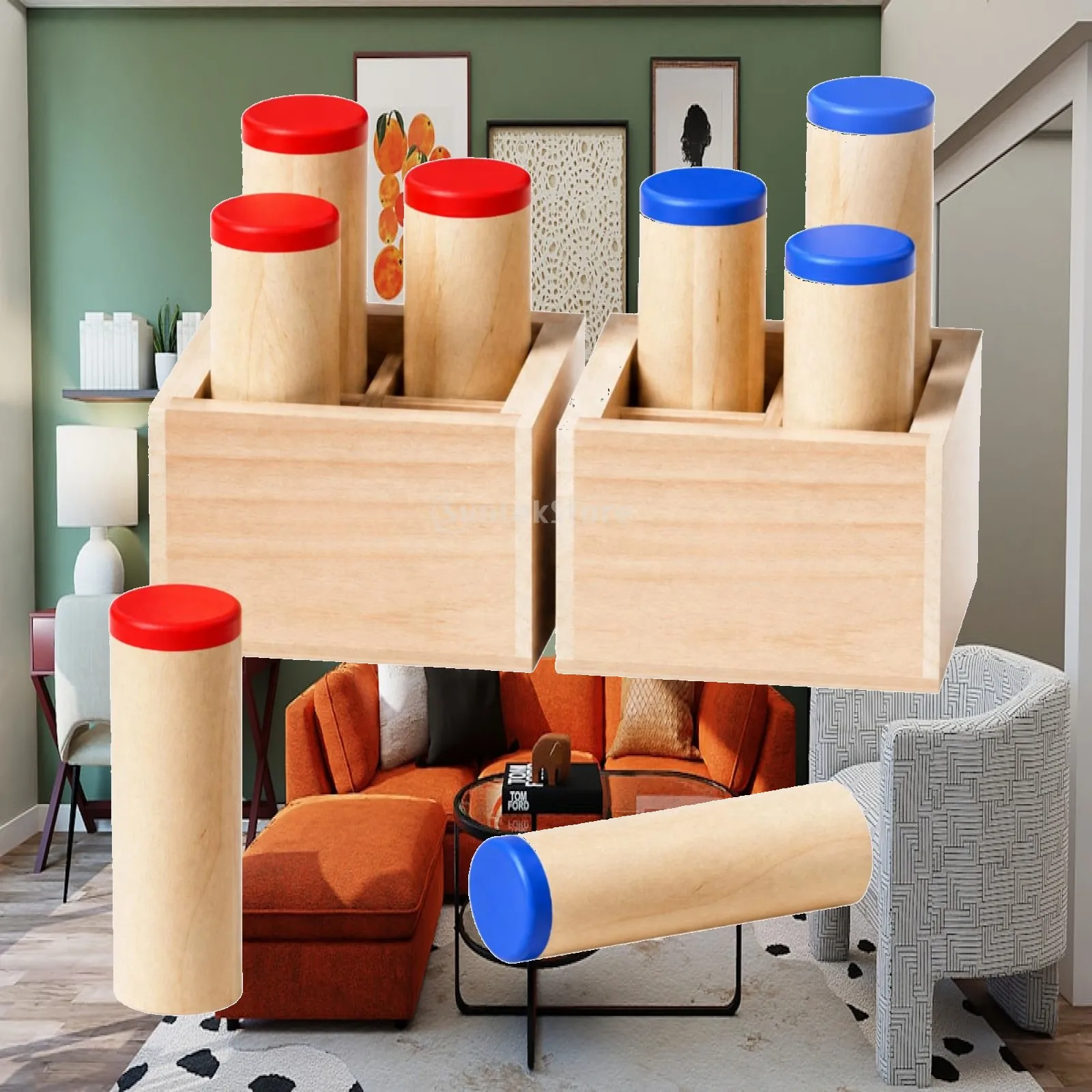 Wooden Auditory Training Toy with Color Coded Sound Cylinders for Toddlers Preschool Sound Matching Montessori Activity
