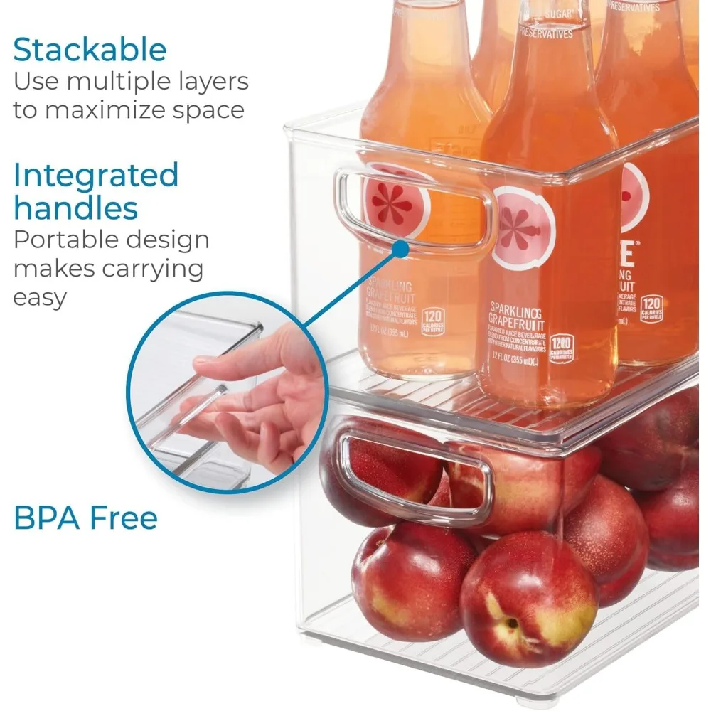 idesign stackable pantry bin with handles - organizer bin for fridge, or freezer, clear, made in usa