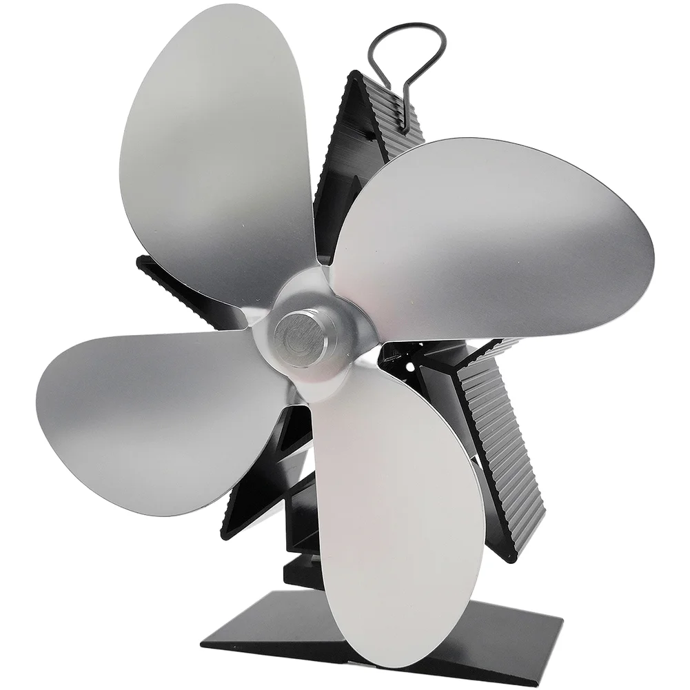 4 Leaf Heat Powered Stove Fan Silent Wood Burning Fireplace Fan Aluminum For Home Heating Air Circulation Efficient Eco Friendly